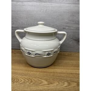 Longaberger Pottery Traditional Cookie Jar Green 7.75" Woven Traditions USA